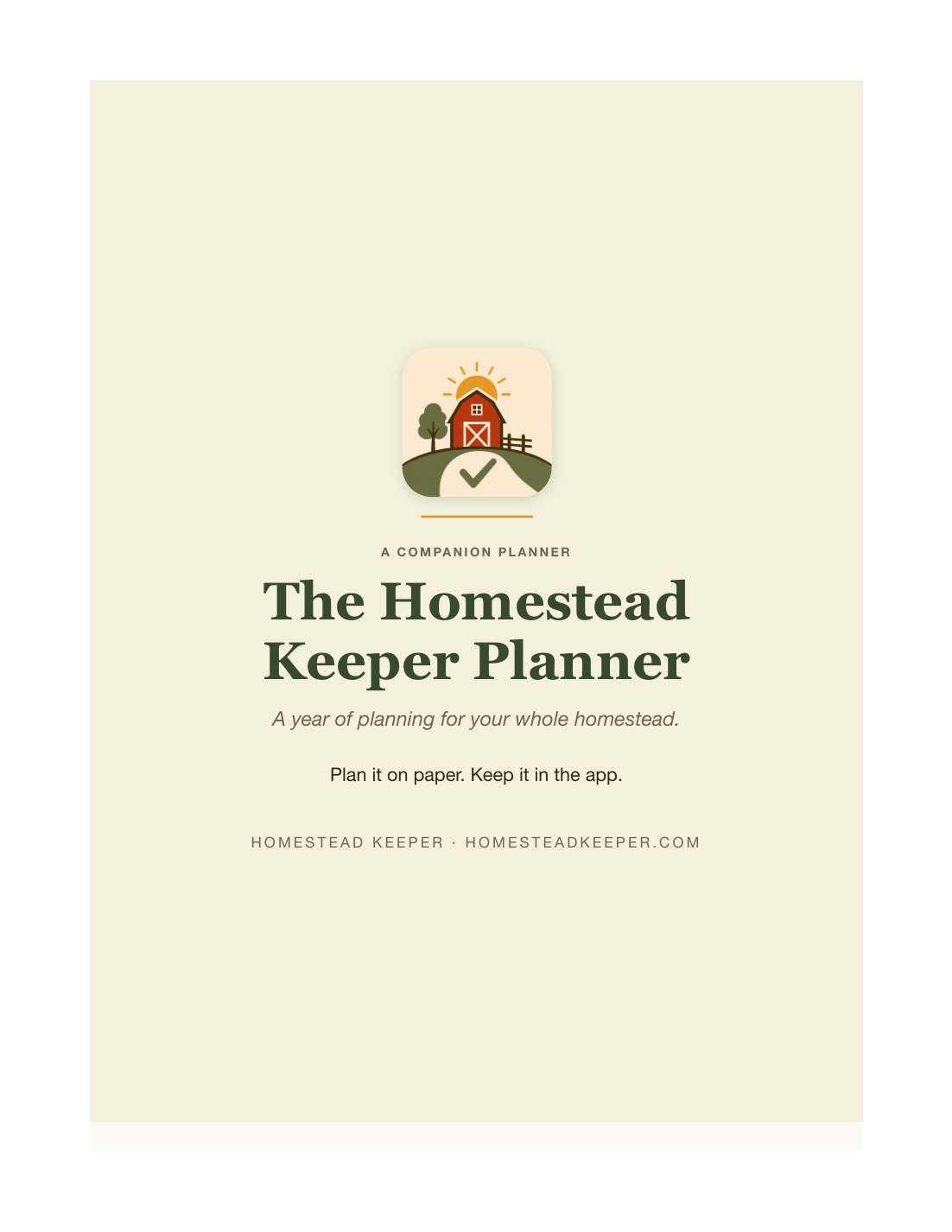 Cover of the Homestead Keeper Planner with the barn logo.